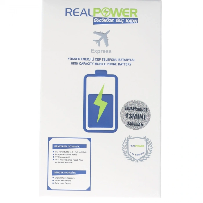 RealPower Apple Uyumlu iPhone 13 Mini Batarya 2406mah Flexsiz