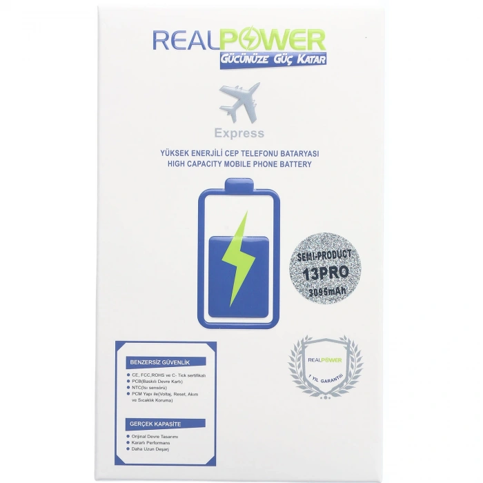 RealPower Apple Uyumlu iPhone 13 Pro Batarya 3095mah Flexsiz
