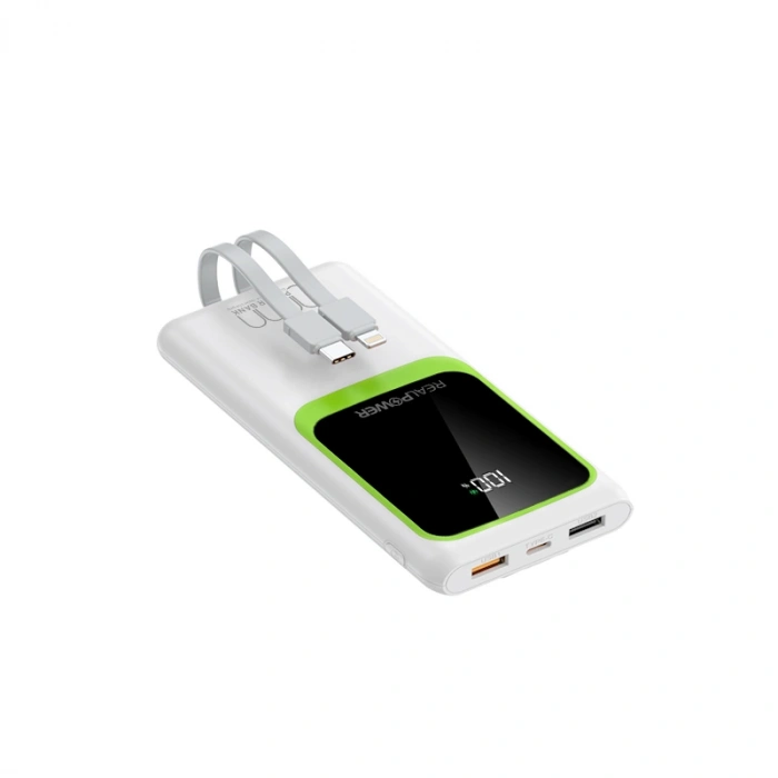 Realpower 10000mAh 22.5W Dahili Kablolu Taşınabilir Beyaz Powerbank RP-PBC1