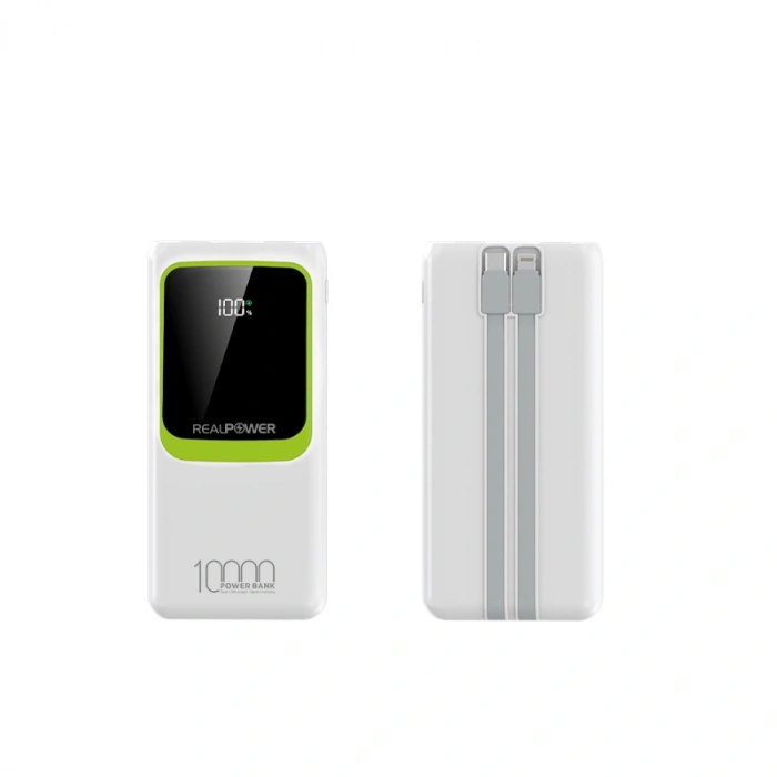 Realpower 10000mAh 22.5W Dahili Kablolu Taşınabilir Beyaz Powerbank RP-PBC1