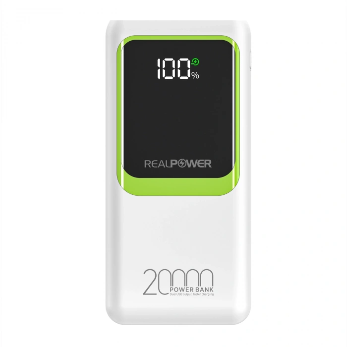 Realpower 20000mAh 22.5W Dahili Kablolu Taşınabilir Beyaz Powerbank RP-PBC2
