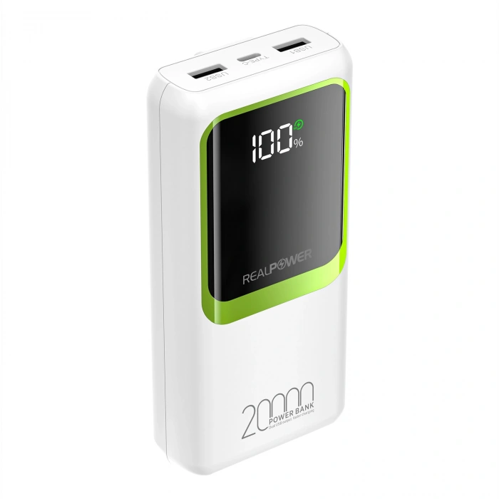Realpower 20000mAh 22.5W Dahili Kablolu Taşınabilir Beyaz Powerbank RP-PBC2