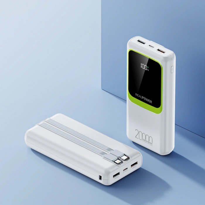 Realpower 20000mAh 22.5W Dahili Kablolu Taşınabilir Beyaz Powerbank RP-PBC2