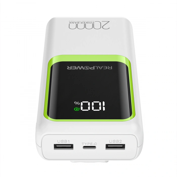 Realpower 20000mAh 22.5W Dahili Kablolu Taşınabilir Beyaz Powerbank RP-PBC2