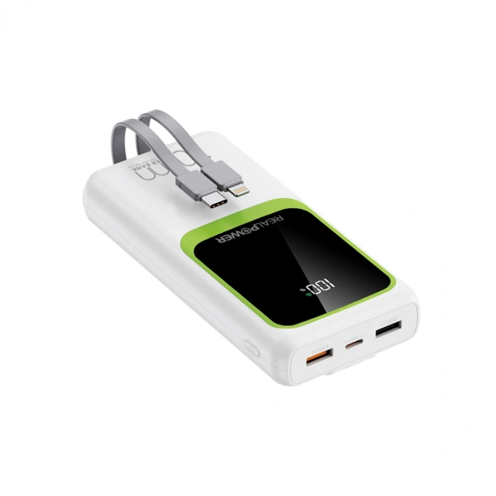Realpower 20000mAh 22.5W Dahili Kablolu Taşınabilir Beyaz Powerbank RP-PBC2