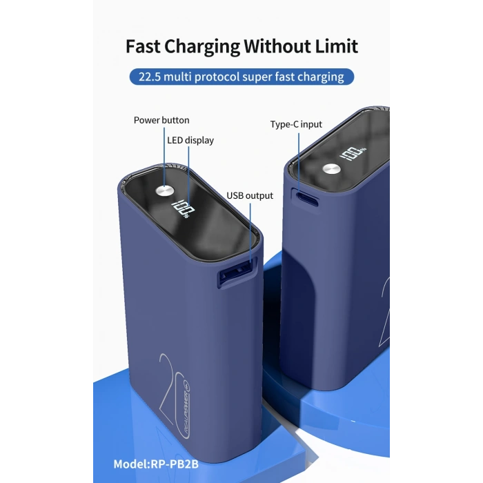 Realpower 20000mAh 22.5W Taşınabilir Mavi Powerbank RP-PB2