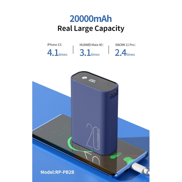 Realpower 20000mAh 22.5W Taşınabilir Mavi Powerbank RP-PB2