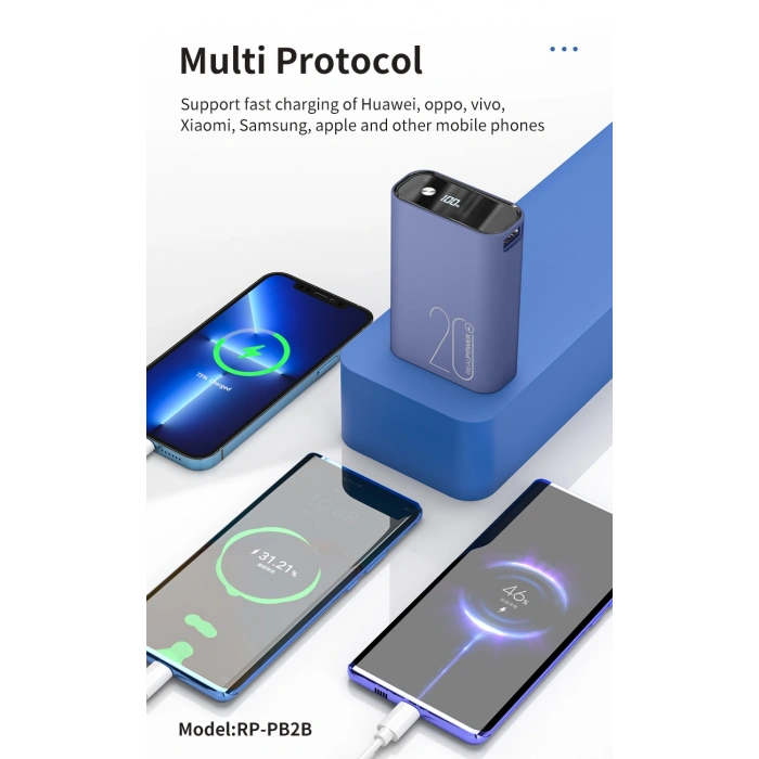 Realpower 20000mAh 22.5W Taşınabilir Mavi Powerbank RP-PB2