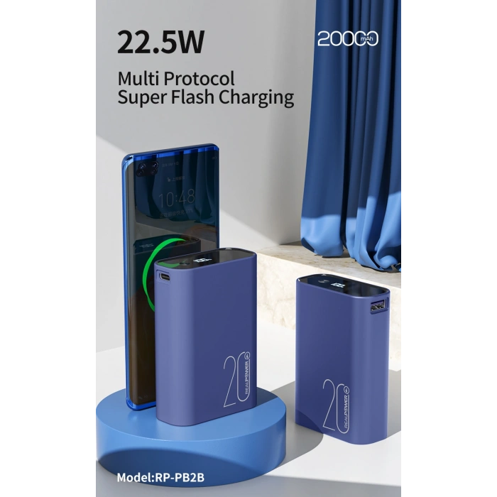 Realpower 20000mAh 22.5W Taşınabilir Mavi Powerbank RP-PB2