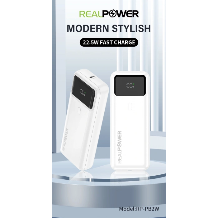 Realpower 20000mAh 22.5W Taşınabilir Beyaz Powerbank RP-PB2W