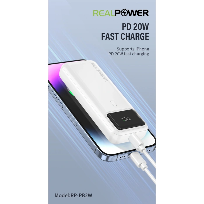 Realpower 20000mAh 22.5W Taşınabilir Beyaz Powerbank RP-PB2W