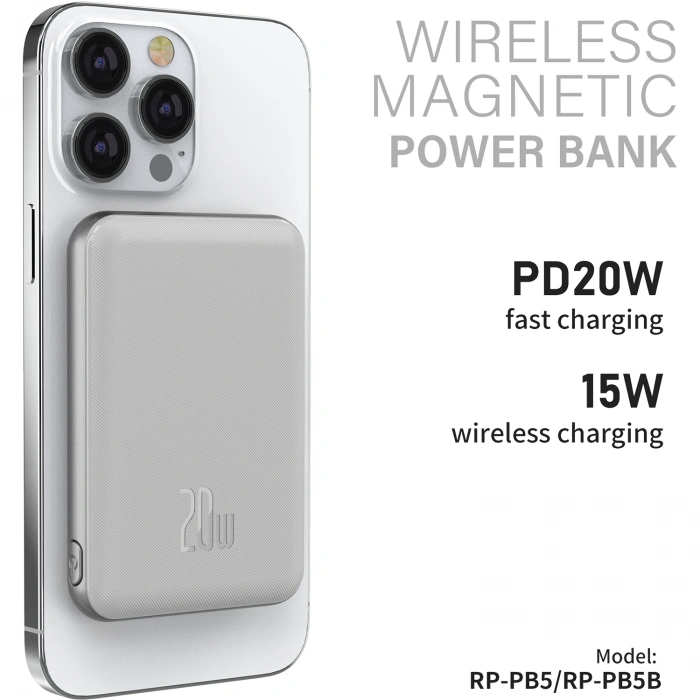 Realpower 5000mAh 20W Magsafe Taşınabilir Beyaz Powerbank RP-PB5