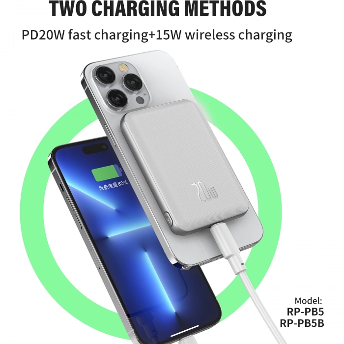 Realpower 5000mAh 20W Magsafe Taşınabilir Beyaz Powerbank RP-PB5