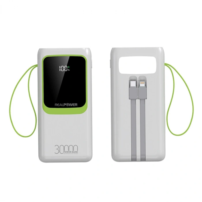 Realpower 30000mAh 22.5W Taşınabilir Ledli Beyaz Powerbank RP-PBC3