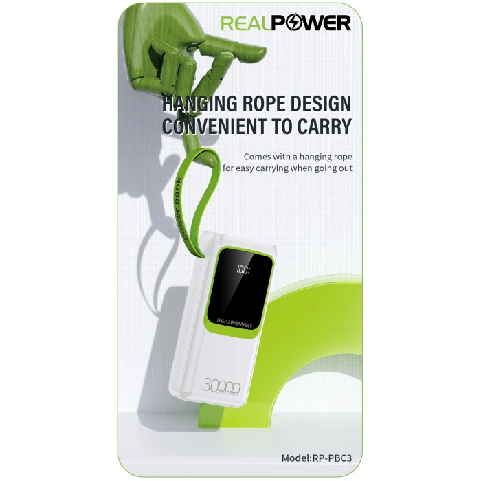 Realpower 30000mAh 22.5W Taşınabilir Ledli Beyaz Powerbank RP-PBC3