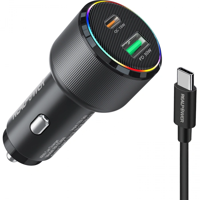 Realpower 48W Hızlı Araç Şarjı + Type-c den Type-c Kablo RP-CC48W