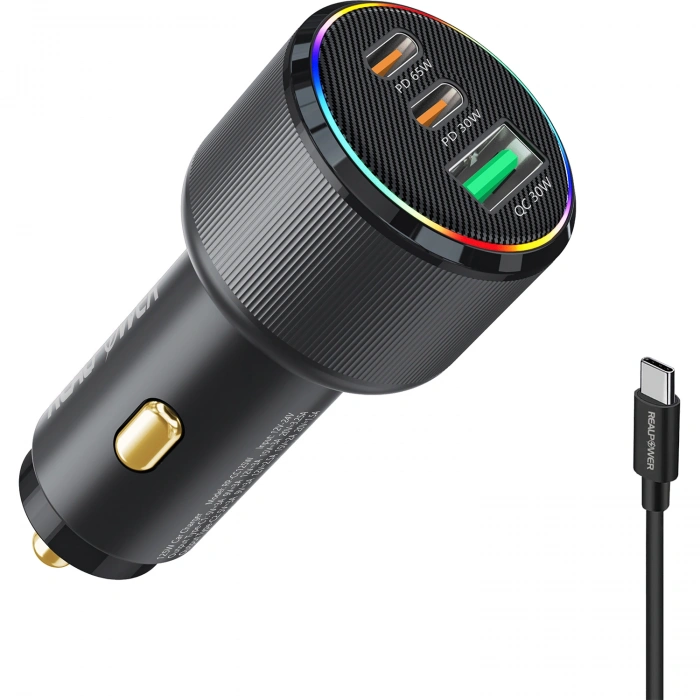 Realpower 125W Hızlı Araç Şarjı + Type-c den Type-c Kablo RP-CC125W