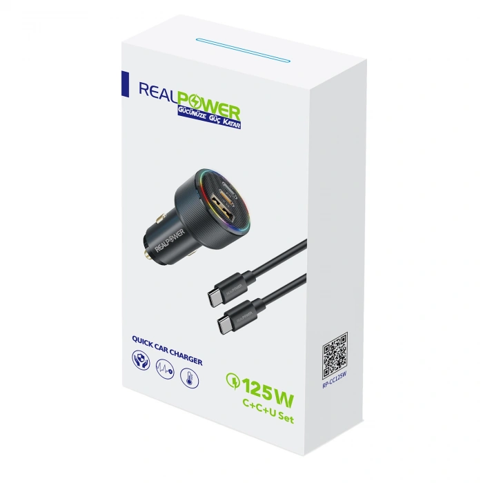 Realpower 125W Hızlı Araç Şarjı + Type-c den Type-c Kablo RP-CC125W
