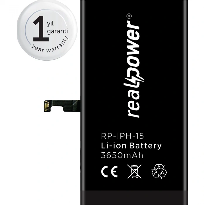 RealPower Apple Uyumlu iPhone 15 Yüksek Kapasiteli Batarya 3650mah
