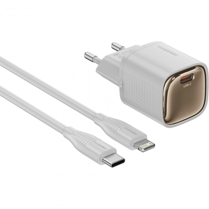 Realpower 20W GaN USB-C PD Hızlı Şarj Adaptörü Şarj Aleti ve USB-C to Lightning Hızlı Şarj Kablo Seti Beyaz TCS20WWH