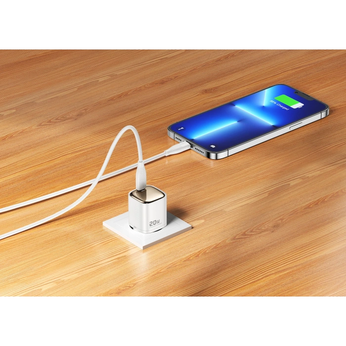 Realpower 20W GaN USB-C PD Hızlı Şarj Adaptörü Şarj Aleti ve USB-C to Lightning Hızlı Şarj Kablo Seti Beyaz TCS20WWH