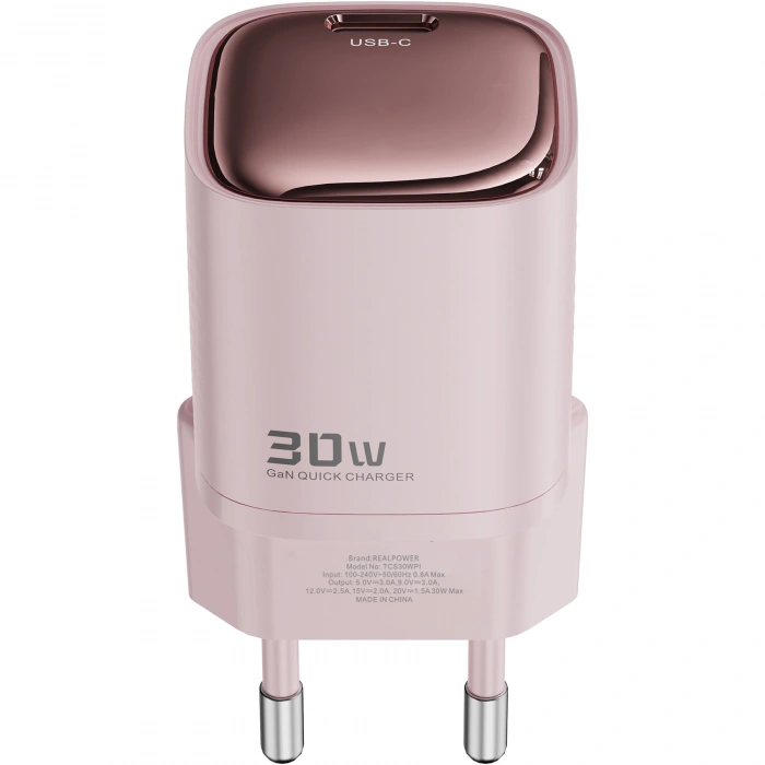 Realpower 30W GaN USB-C PD Hızlı Şarj Adaptörü Şarj Aleti ve USB-C to Lightning Hızlı Şarj Kablo Seti Pembe TCS30WPI