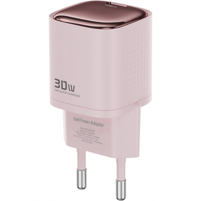 Realpower 30W GaN USB-C PD Hızlı Şarj Adaptörü Şarj Aleti ve USB-C to Lightning Hızlı Şarj Kablo Seti Pembe TCS30WPI