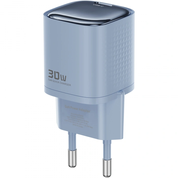 Realpower 30W GaN USB-C PD Hızlı Şarj Adaptörü Şarj Aleti ve USB-C to Lightning Hızlı Şarj Kablo Seti Mavi TCS30WBL