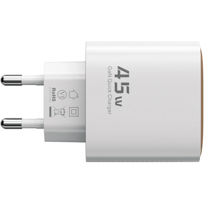 Realpower 45W GaN 3 Çıkışlı USB-C1/C2/A PD Hızlı Şarj Adaptörü Şarj Aleti ve 60W USB-C to USB-C Kablo Seti Beyaz TCS45WBK