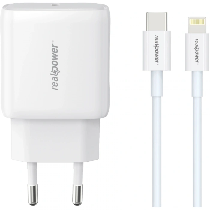 Realpower PPS 25W USB-C PD Hızlı Şarj Adaptörü Şarj Aleti ve USB-C to Lightning Hızlı Şarj Kablo Seti Beyaz TCS25WWH2