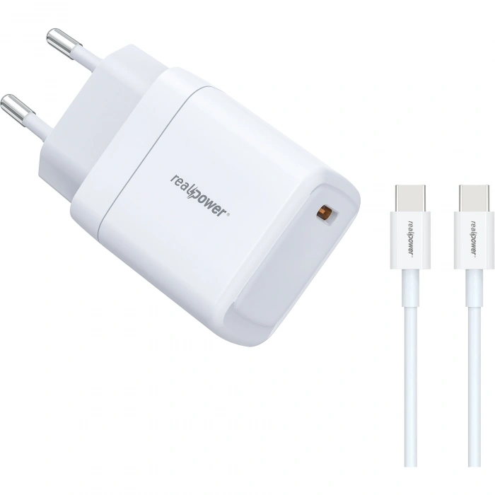 Realpower 35W GaN USB-C PD Hızlı Şarj Adaptörü Şarj Aleti ve USB-C to USB-C Hızlı Şarj Kablo Seti Beyaz TCS35WWH