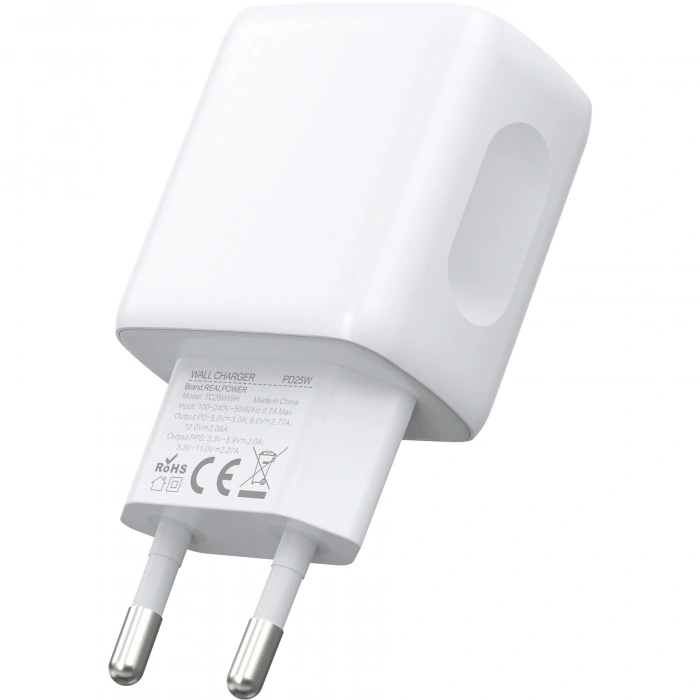 Realpower 25W PPS PD USB-C Hızlı Şarj Adaptörü Şarj Aleti Beyaz TC25WWH