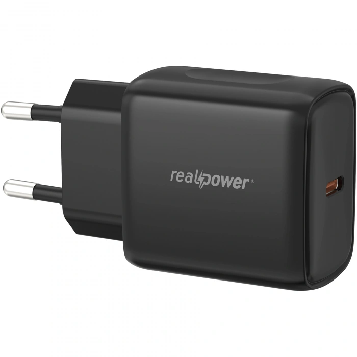 Realpower 25W PPS PD USB-C Hızlı Şarj Adaptörü Şarj Aleti Siyah TC25WBK