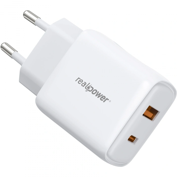 Realpower 25W PPS PD USB-C ve USB-A Çift Çıkışlı Hızlı Şarj Adaptörü Şarj Aleti Beyaz TC25WWH2