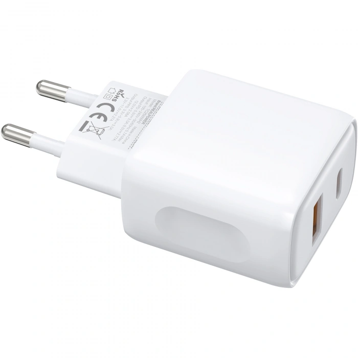 Realpower 25W PPS PD USB-C ve USB-A Çift Çıkışlı Hızlı Şarj Adaptörü Şarj Aleti Beyaz TC25WWH2