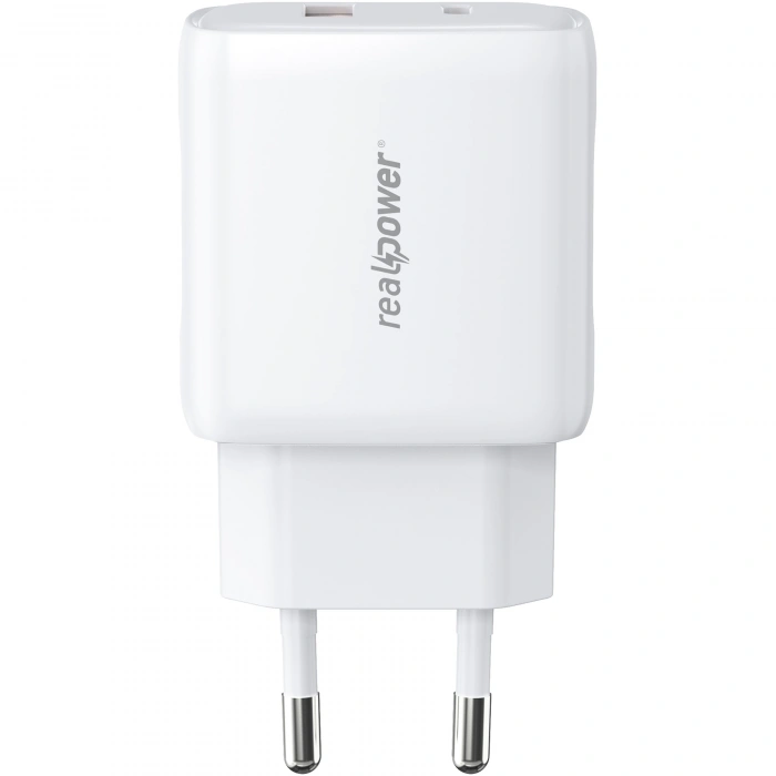 Realpower 25W PPS PD USB-C ve USB-A Çift Çıkışlı Hızlı Şarj Adaptörü Şarj Aleti Beyaz TC25WWH2