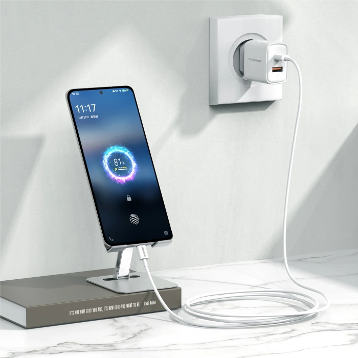 Realpower 25W PPS PD USB-C ve USB-A Çift Çıkışlı Hızlı Şarj Adaptörü Şarj Aleti Beyaz TC25WWH2