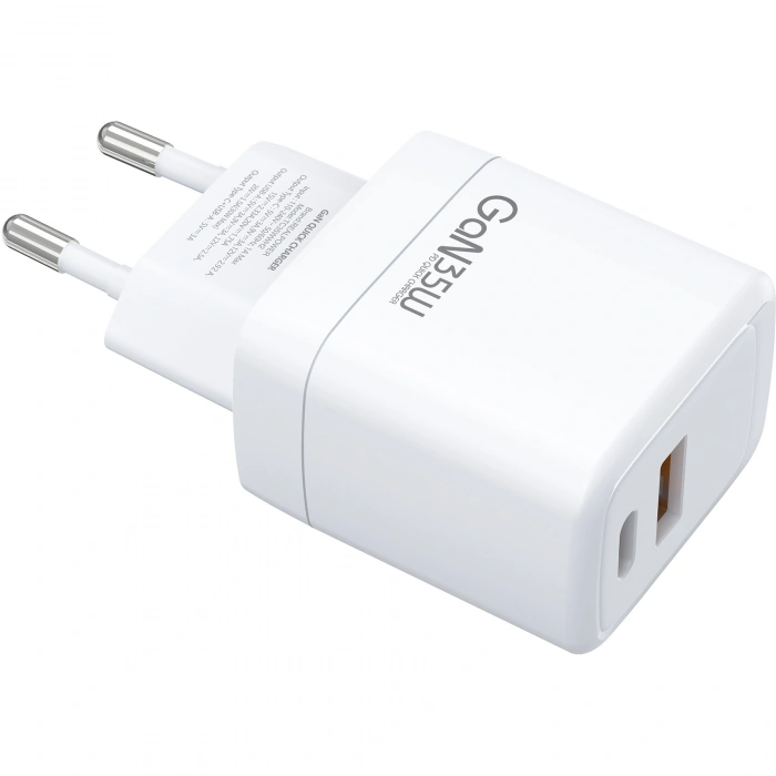 Realpower 35W GaN USB-C ve USB-A Çift Çıkışlı PD Hızlı Şarj Adaptörü Şarj Aleti Beyaz TC35WWH2