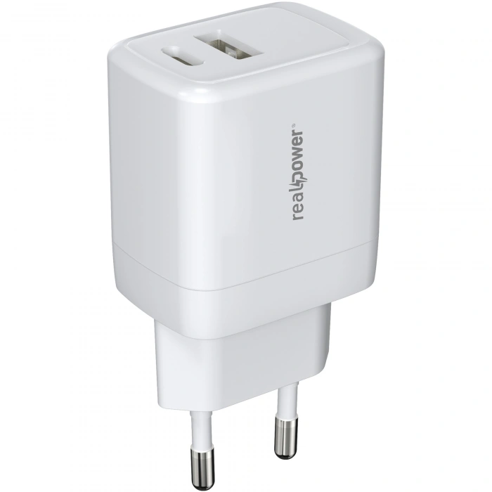 Realpower 35W GaN USB-C ve USB-A Çift Çıkışlı PD Hızlı Şarj Adaptörü Şarj Aleti Beyaz TC35WWH2