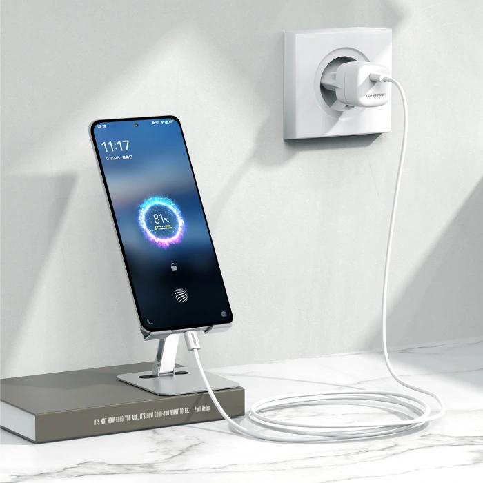 Realpower 35W GaN USB-C PD Hızlı Şarj Adaptörü Şarj Aleti Beyaz TC35WWH3