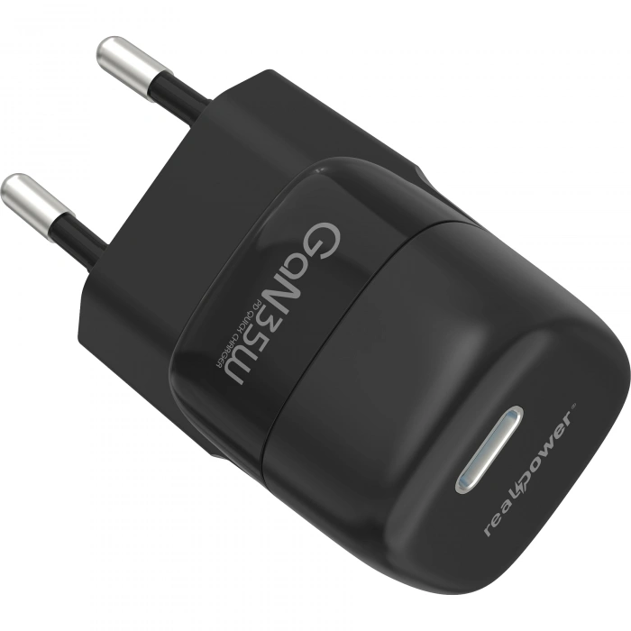 Realpower 35W GaN USB-C PD Hızlı Şarj Adaptörü Şarj Aleti Siyah TC35WBK