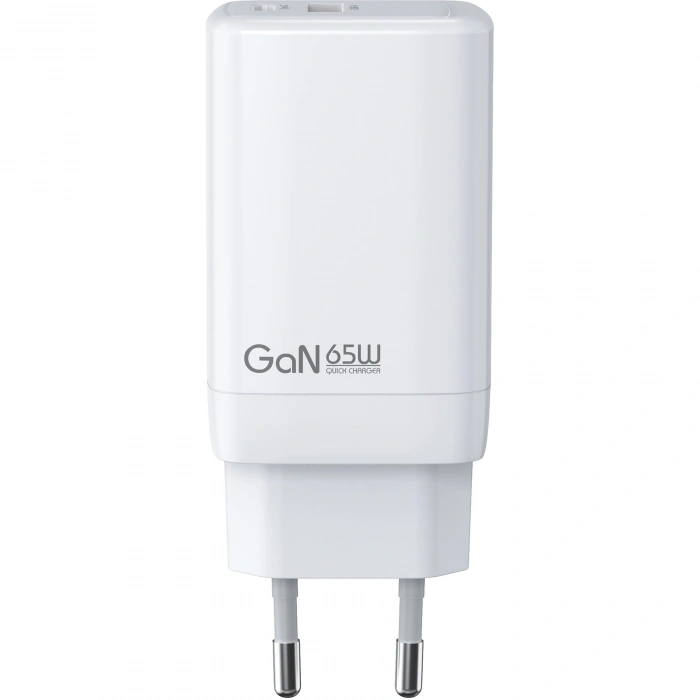 Realpower 65W GaN USB-C ve USB-A Çift Çıkışlı PD Hızlı Şarj Adaptörü Şarj Aleti Beyaz TC65WWH