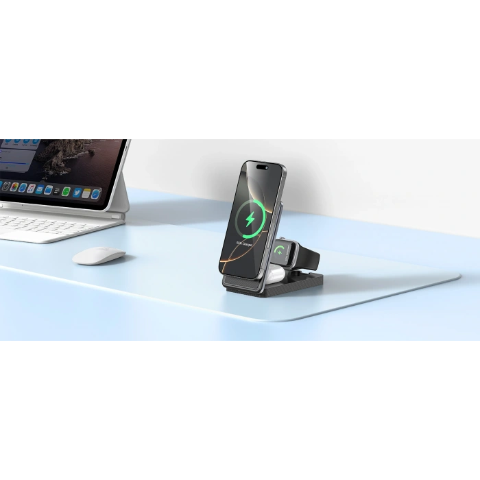 Realpower 3ü 1 Arada MagSafe Manyetik Kablosuz Hızlı Şarj Cihazı 15W Qi2 WS-15WQI2BK