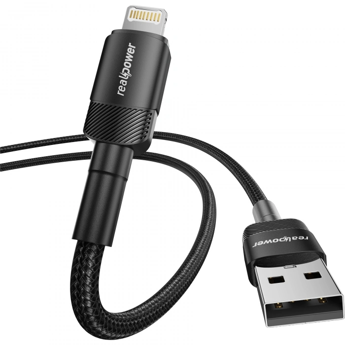 Realpower 2.4A USB-A to Lightning Örgülü Hızlı Şarj ve Data Kablosu 1 Metre Siyah CA-24AULBK