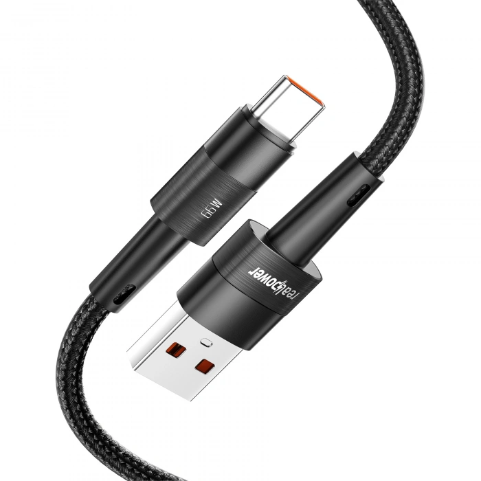 Realpower 66W USB-A to Type-C Örgülü Hızlı Şarj ve Data Kablosu 1 Metre Siyah CA-66WUCBK