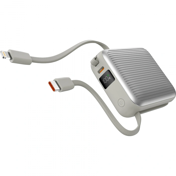 Realpower 10000mAh 22.5W Hızlı Şarj Powerbank Silver Dahili Kablolu Taşınabilir Şarj Cihazı LED Göstergeli PB10KSL