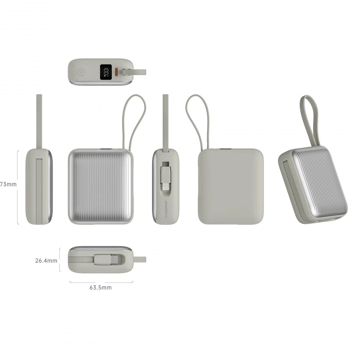 Realpower 10000mAh 22.5W Hızlı Şarj Powerbank Silver Dahili Kablolu Taşınabilir Şarj Cihazı LED Göstergeli PB10KSL