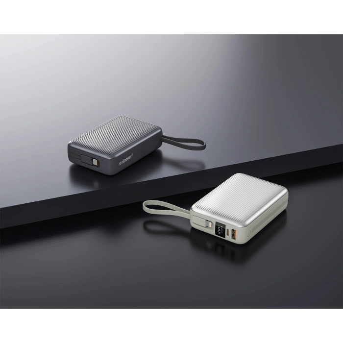 Realpower 20000mAh 22.5W Hızlı Şarj Powerbank Gri Dahili Kablolu Taşınabilir Şarj Cihazı LED Göstergeli PB20KGR