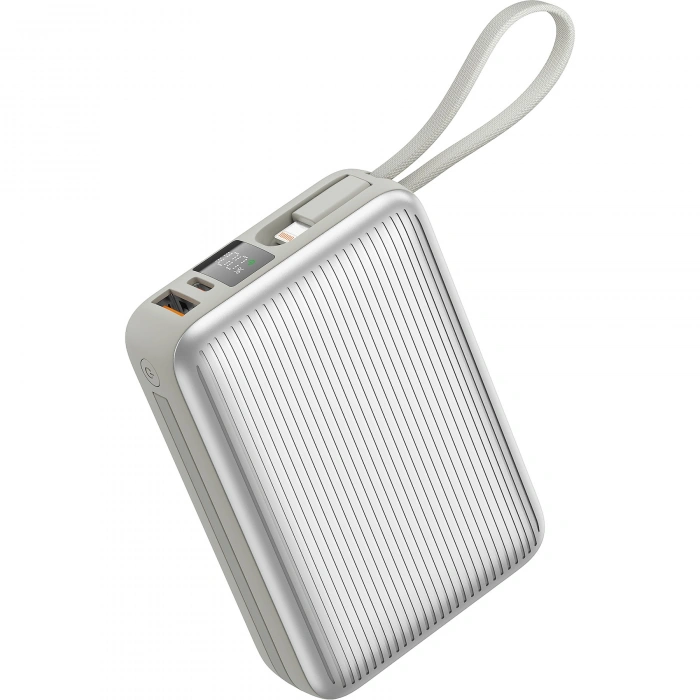 Realpower 20000mAh 22.5W Hızlı Şarj Powerbank Silver Dahili Kablolu Taşınabilir Şarj Cihazı LED Göstergeli PB20KSL