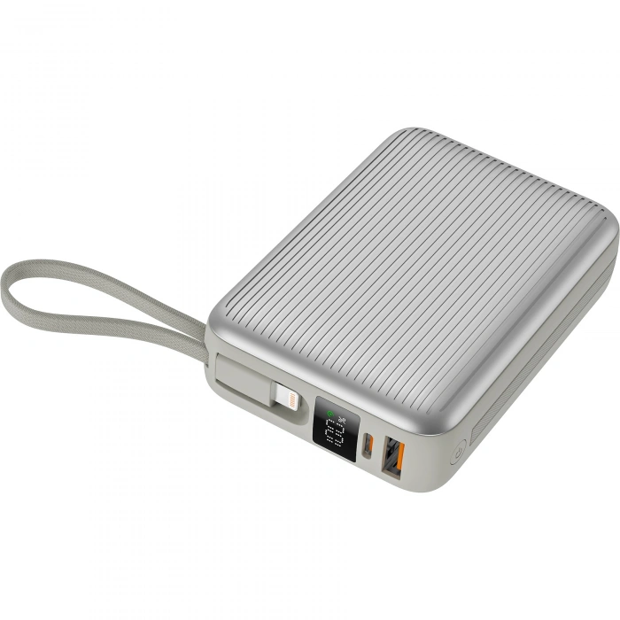 Realpower 20000mAh 22.5W Hızlı Şarj Powerbank Silver Dahili Kablolu Taşınabilir Şarj Cihazı LED Göstergeli PB20KSL